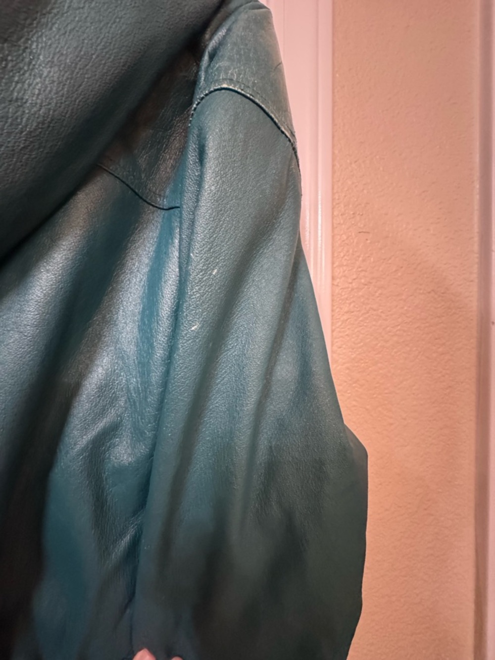 Otello Pelle Vintage Women’s XS Teal Leather Hooded Jacket Funky 80s 90s - Picture 8 of 9
